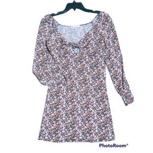 Lush Red floral dress drawstring cut out Summer dress Women's Size Medium